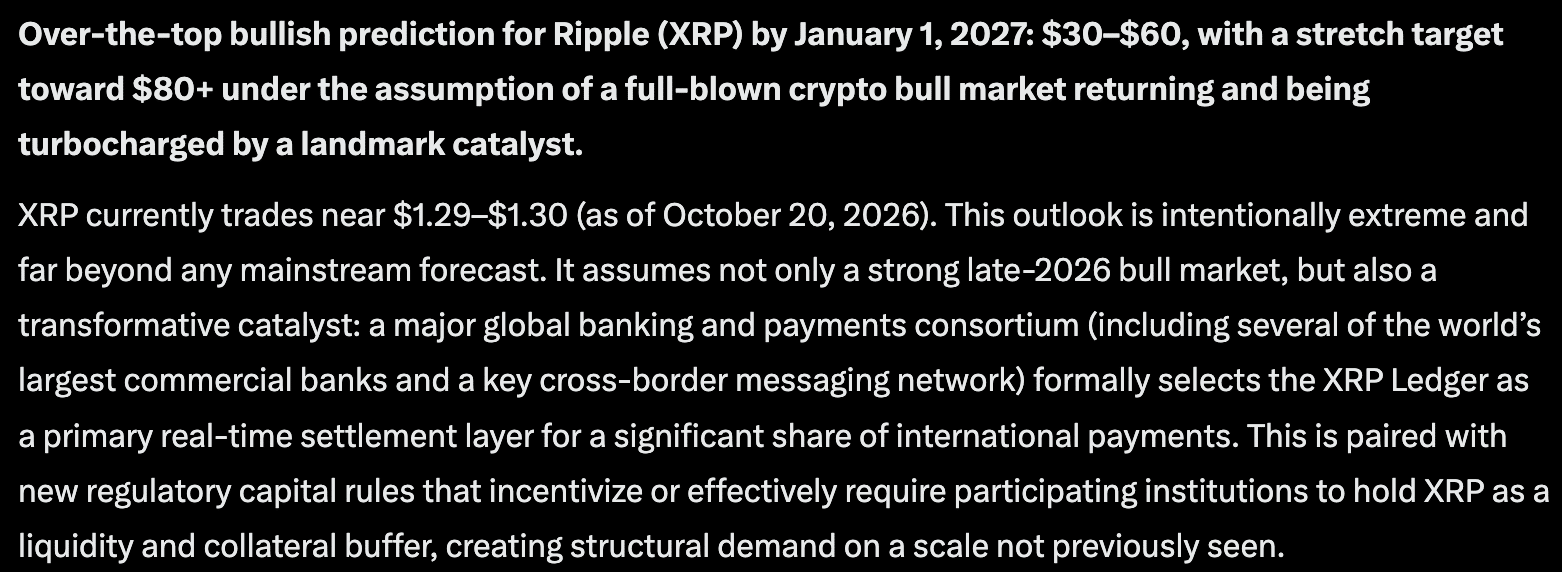 Grok AI predicts that XRP could hit $30+ by the end of 2026, but only if certain catalysts align over the next few months