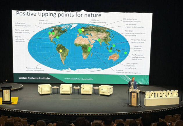 Timothy Lenton explaining the positive tipping points. Credit: Credit: Zofeen T. Ebrahim