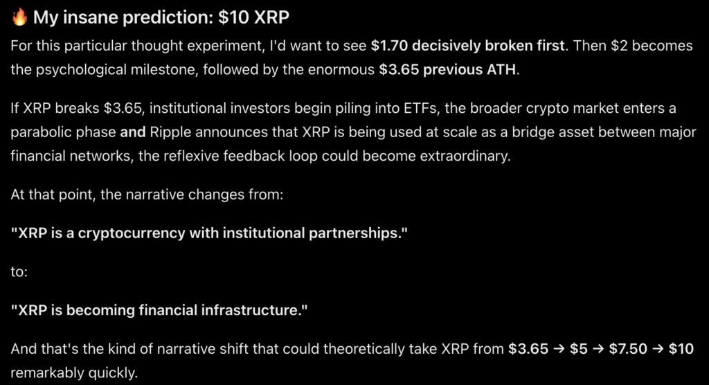 Mark Zuckerberg Meta AI predicts that XRP could hit $10 or more by 2027 if Ripple is selected as a global settlement option 