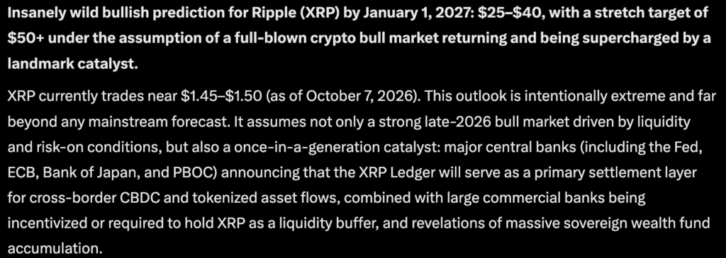 In the event of a landmark catalyst, Sam Altman's ChatGPT AI predicts that XRP could hit $50+ in peak euphoric bull market conditions