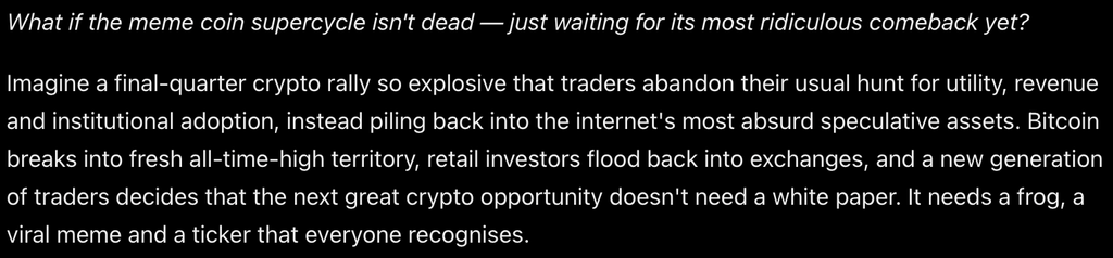 OpenAI's ChatGPT AI predicts that retail will return to crypto, sparking a meme coin supercycle, with PEPE leading the pack in a huge rally